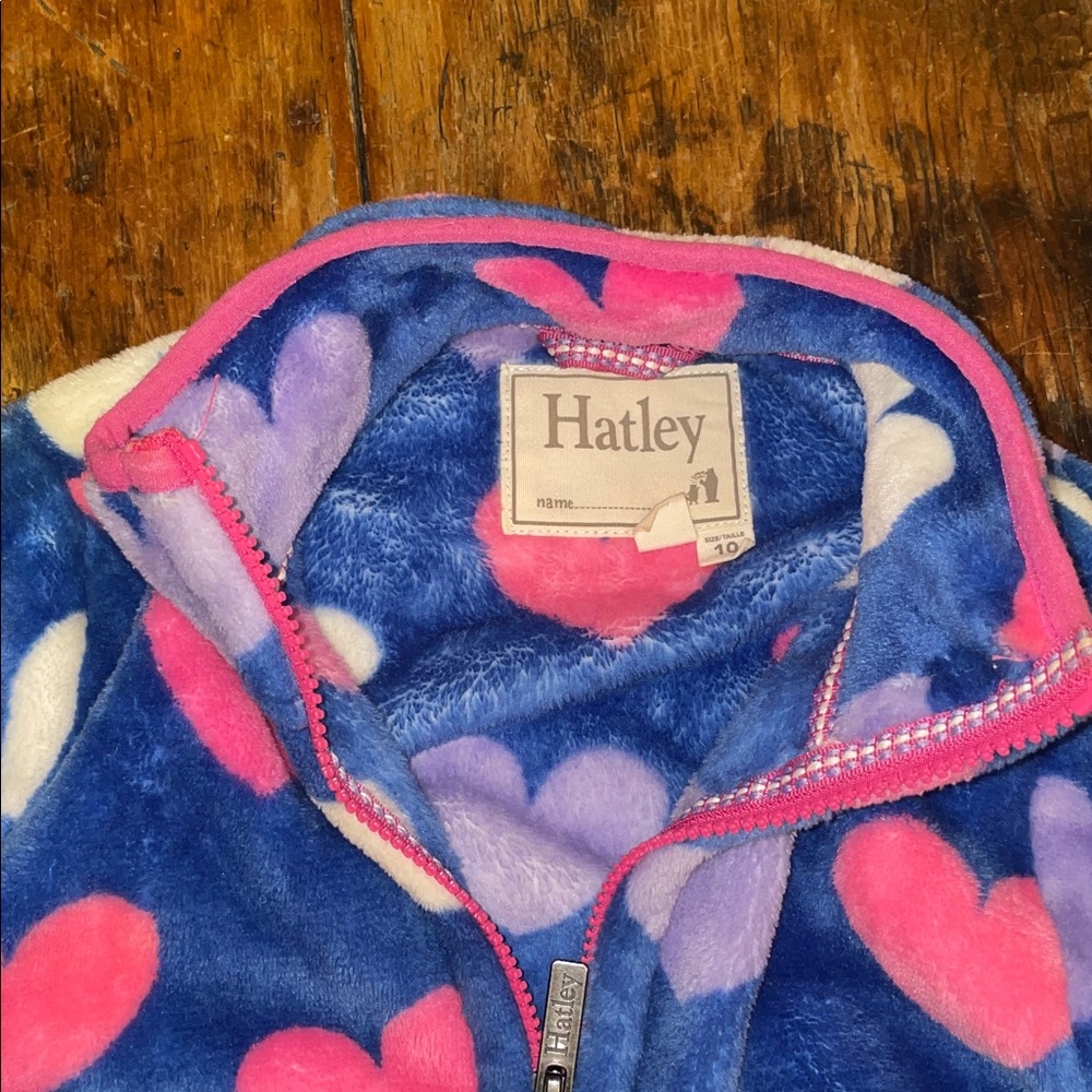 Hatley Blue and Pink Heart Fleece Jacket size 10 (L) big girl